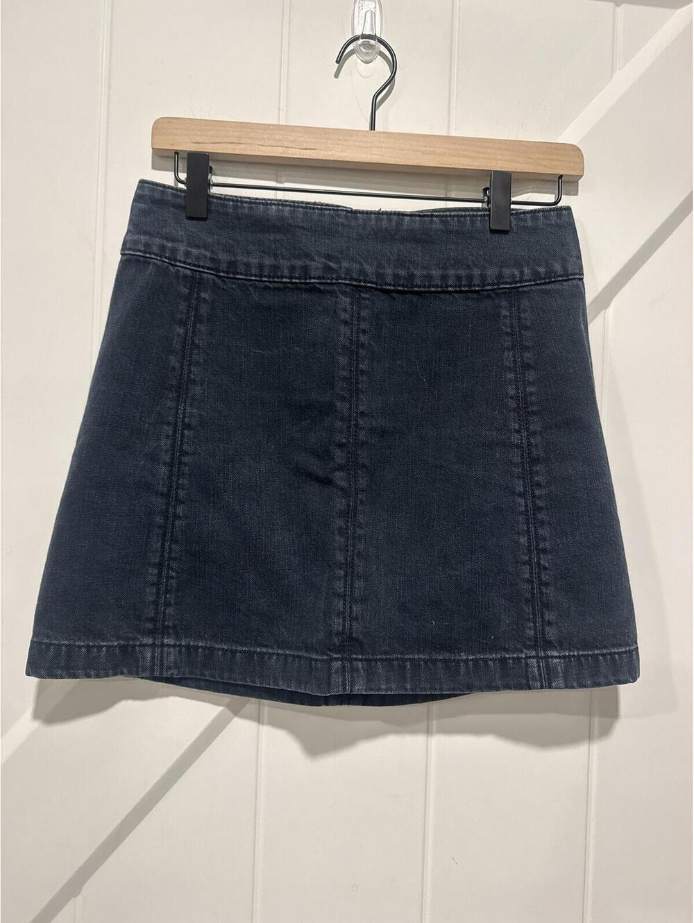 Free People Dark Denim Mini Skirt with Zipper Detail, Size 2